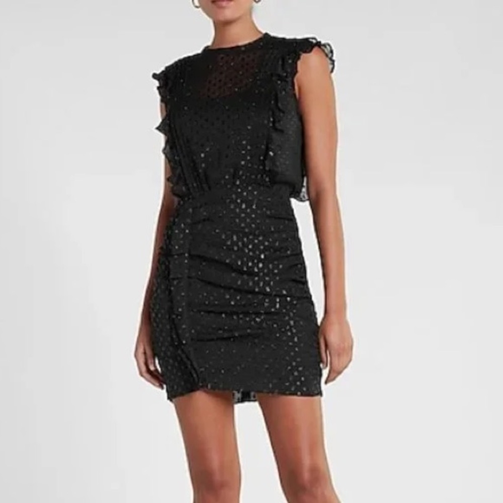 Express Polka Dot Ruffle Mini Dress